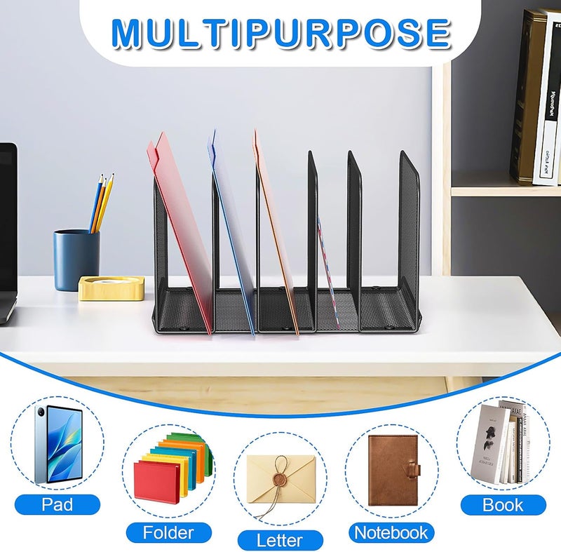 TCJ 5 Sections Desk File Holder/Rack/Sorter,Mesh File Organizer,File Folder Organizer,Metal Upright Desktop Organization for Documents,Magazine,Kitchenware,Antiskid,Antirust,Sturdy,2 Packs - Image 4